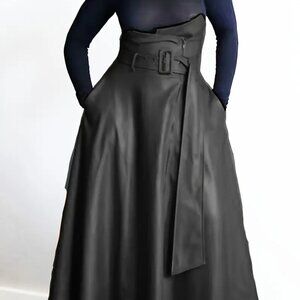 Black Faux Leather Hi Waist Maxi Skirt